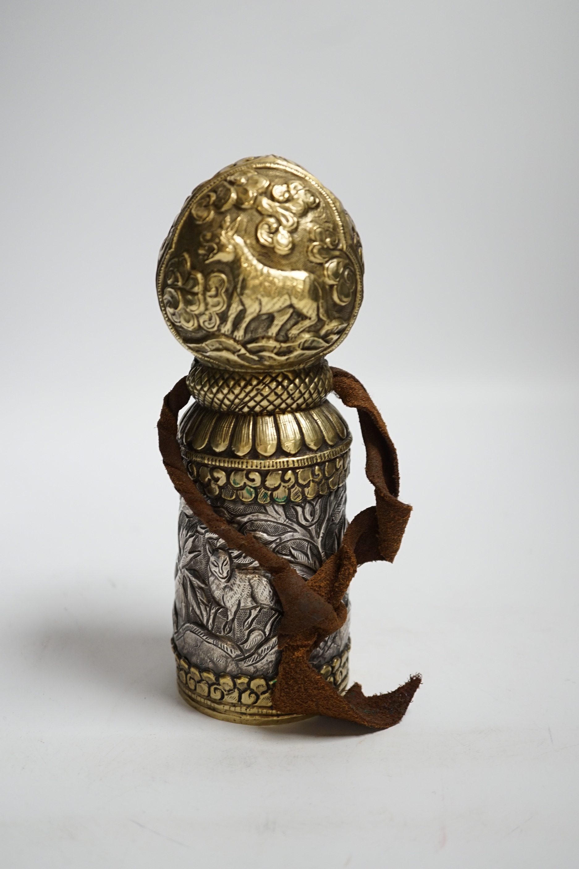 A large Tibetan repousse work seal, 19cm